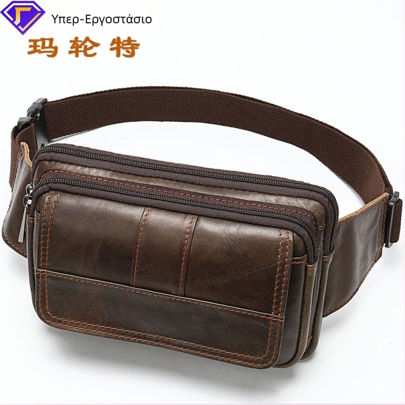 Ανδρικό τσαντάκι μέσης από γνήσιο δέρμα, πρώτο στρώμα βοειούς δέρματος, αδιάβροχο και ανθεκτικό, μοντέλο 8966/8977