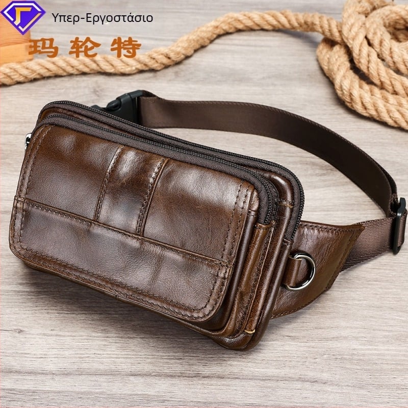 Ανδρικό τσαντάκι μέσης από γνήσιο δέρμα, πρώτο στρώμα βοειούς δέρματος, αδιάβροχο και ανθεκτικό, μοντέλο 8966/8977