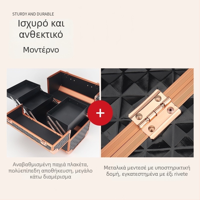 Parkerville Κλειδωμένη Φορητή Θήκη Καλλυντικών Μεγάλης Χωρητικότητας, Πολυεπίπεδη Διαχωριστική Δομή, Με Μεταλλικό Κέλυφος, Με Ρόδες