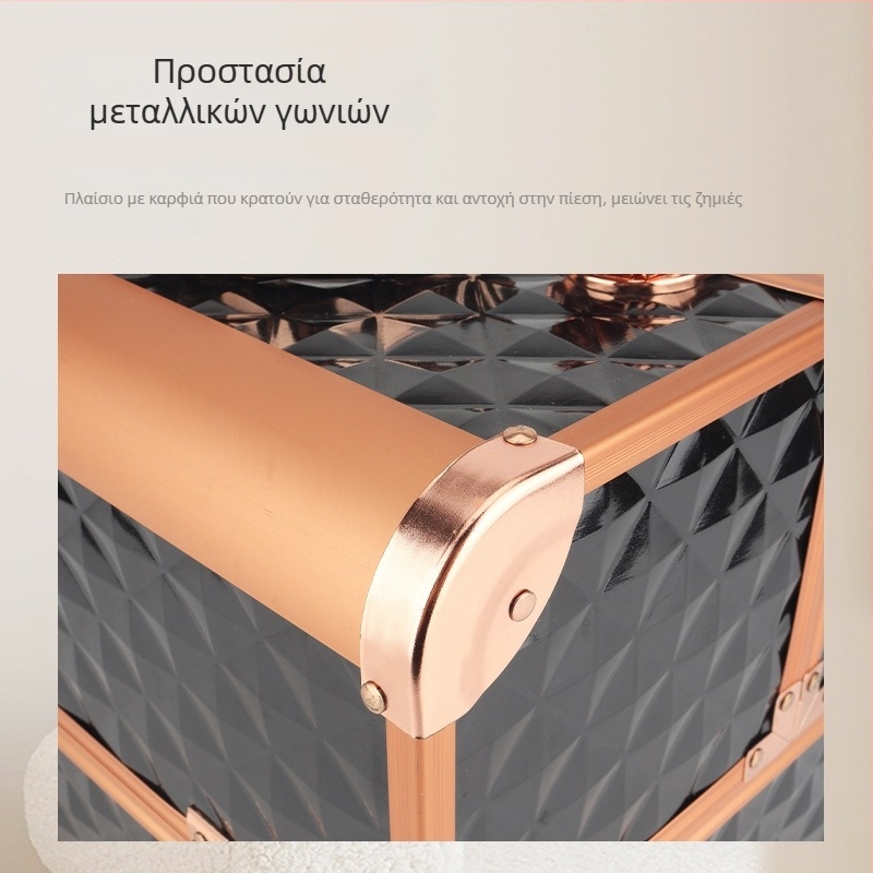 Parkerville Κλειδωμένη Φορητή Θήκη Καλλυντικών Μεγάλης Χωρητικότητας, Πολυεπίπεδη Διαχωριστική Δομή, Με Μεταλλικό Κέλυφος, Με Ρόδες