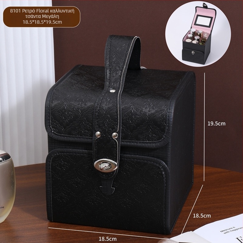 Θήκη καλλυντικών αποθήκευσης με αναδιπλούμενο σχεδιασμό, φορητή και μεγάλη χωρητικότητα. Υλικό: PC; Βάρος: 1,2 kg; Διαθέσιμο επεκτειόμενο στρώμα; Τρόπος ανοίγματος: κλειδαριά με κουμπί; Ροδάκια σε όλες τις κατευθύνσεις.