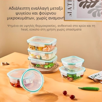 Γυάλινο δοχείο για μεσημεριανό, στρογγυλό σχήμα, υψηλό βορσοσιλυτικό γυαλί, χωρητικότητα 1–2 L, κατάλληλο για φούρνο μικροκυμάτων