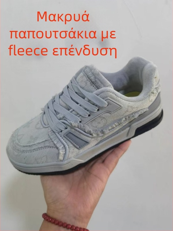Sneakers με επάνω μέρος από ντένιμ, στρογγυλή μύτη, αναπνεόμενα, PU σόλα, χαμηλός αστράγαλος