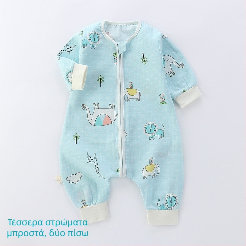 Βρεφικός υπνόσακος, λεπτός διπλός στρώσεων από βαμβακερή γάζα, μοτίβο καρτούν, φερμουάρ νάιλον, Α κατηγορίας ασφάλεια