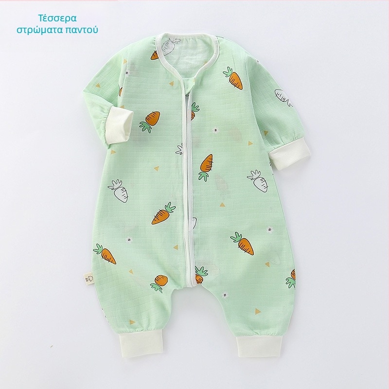 Βρεφικός υπνόσακος, λεπτός διπλός στρώσεων από βαμβακερή γάζα, μοτίβο καρτούν, φερμουάρ νάιλον, Α κατηγορίας ασφάλεια