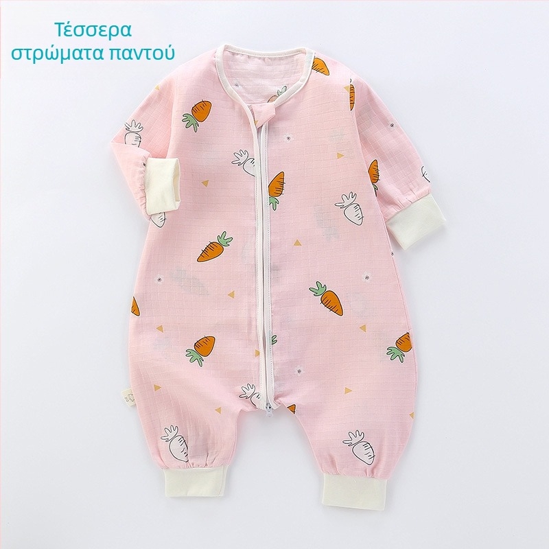 Βρεφικός υπνόσακος, λεπτός διπλός στρώσεων από βαμβακερή γάζα, μοτίβο καρτούν, φερμουάρ νάιλον, Α κατηγορίας ασφάλεια