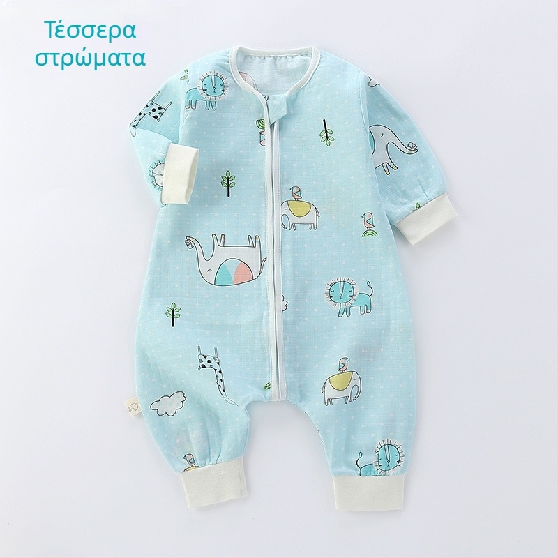 Βρεφικός υπνόσακος, λεπτός διπλός στρώσεων από βαμβακερή γάζα, μοτίβο καρτούν, φερμουάρ νάιλον, Α κατηγορίας ασφάλεια