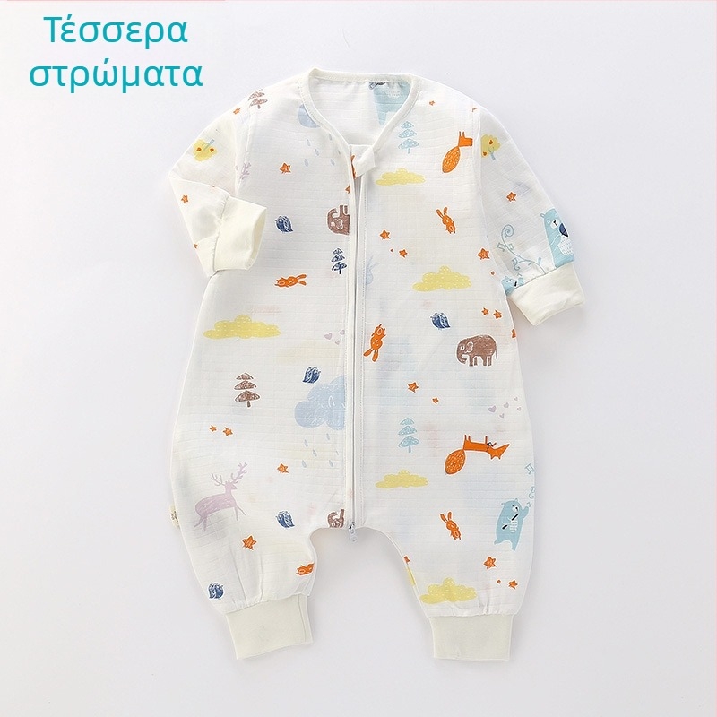 Βρεφικός υπνόσακος, λεπτός διπλός στρώσεων από βαμβακερή γάζα, μοτίβο καρτούν, φερμουάρ νάιλον, Α κατηγορίας ασφάλεια