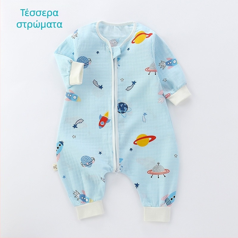 Βρεφικός υπνόσακος, λεπτός διπλός στρώσεων από βαμβακερή γάζα, μοτίβο καρτούν, φερμουάρ νάιλον, Α κατηγορίας ασφάλεια