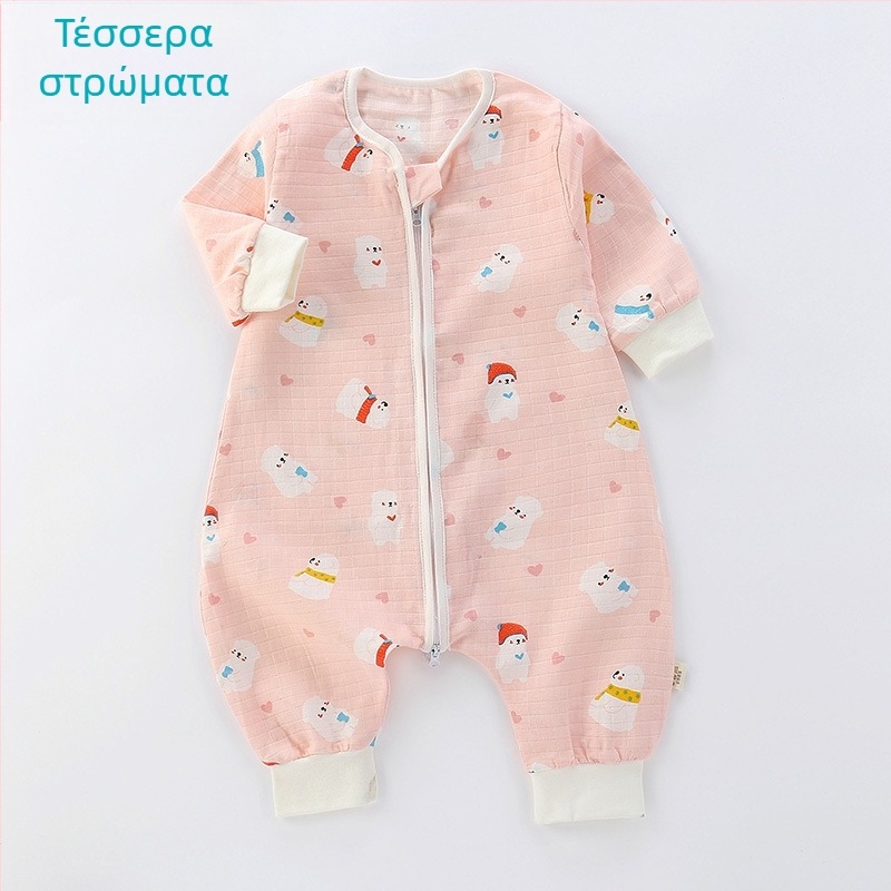 Βρεφικός υπνόσακος, λεπτός διπλός στρώσεων από βαμβακερή γάζα, μοτίβο καρτούν, φερμουάρ νάιλον, Α κατηγορίας ασφάλεια