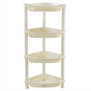 Πλαστικό 3‑επίπεδο ράφι αποθήκευσης με τρίποδη βάση τριγωνικής μορφής για μπάνιο και κουζίνα, φορτίο 5–10 kg