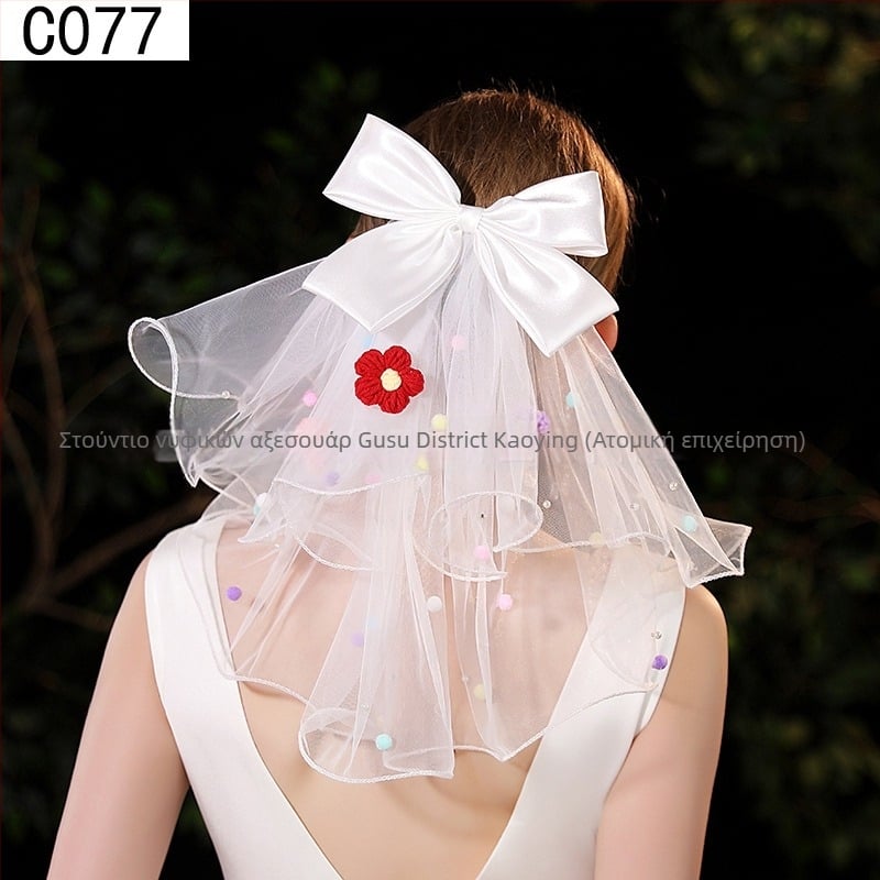 Αξεσουάρ κεφαλής από διχτυωτό ύφασμα με φιόγκο, γλυκό γυναικείο στυλ, μοτίβο, κατάλληλο για γάμο και δώρα γενεθλίων