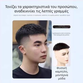 Αντρική περούκα κοντή από πραγματικά μαλλιά, χειροποίητη υφαντή, κάλυψη κορυφής και περιοχής φαλάκρας