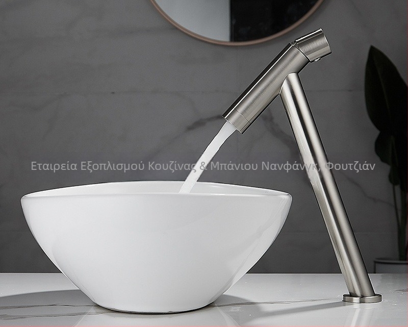 Βρύση νιπτήρα μπάνιου, κατασκευή από χαλκό, κάθετη εγκατάσταση, σπειροειδές άνοιγμα