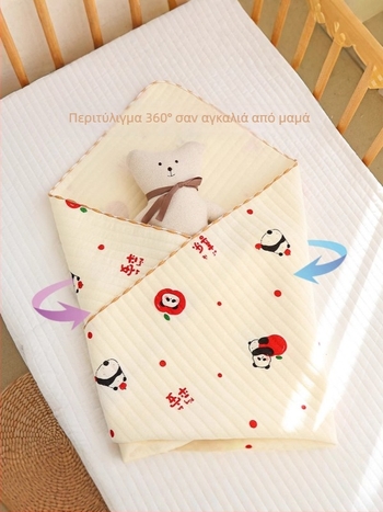 Βρεφικό βαμβακερό περιτύλιγμα – Καρτούν σχέδιο, 100% βαμβάκι, για νεογνά (0–12 μηνών), κατάλληλο για Άνοιξη–Φθινόπωρο