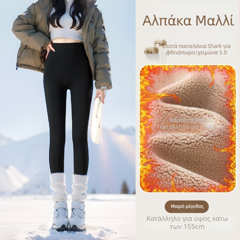 Κολάν με φλις επένδυση, ψηλόμεσο, ζεστά και εφαρμοστά (Νάιλον 50–70%, Αλπάκα 30–50%, Σπάντεξ; 450 g; υψηλή ελαστικότητα; υπερπαχύ; θερμική μόνωση έως -10°C)