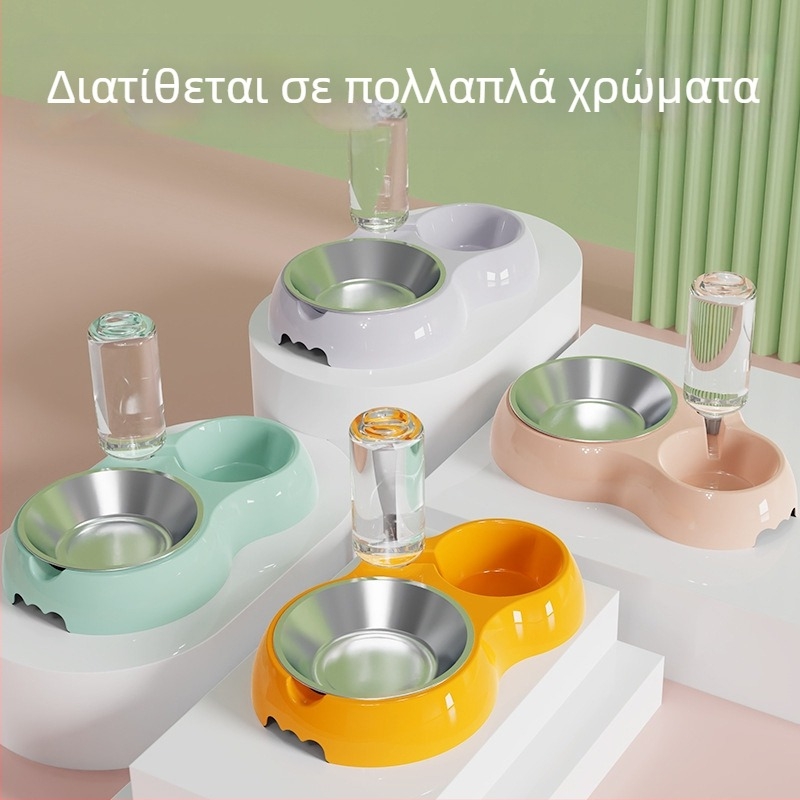 Μπολ ταΐσμού γάτας με ενσωματωμένο νερό και τροφή — Υλικό: Πλαστικό + Ανοξείδωτος χάλυβας; Αυτόματη τροφοδοσία; Μάρκα: Dog Overlord; Συσκευασία: 50; Για γάτες