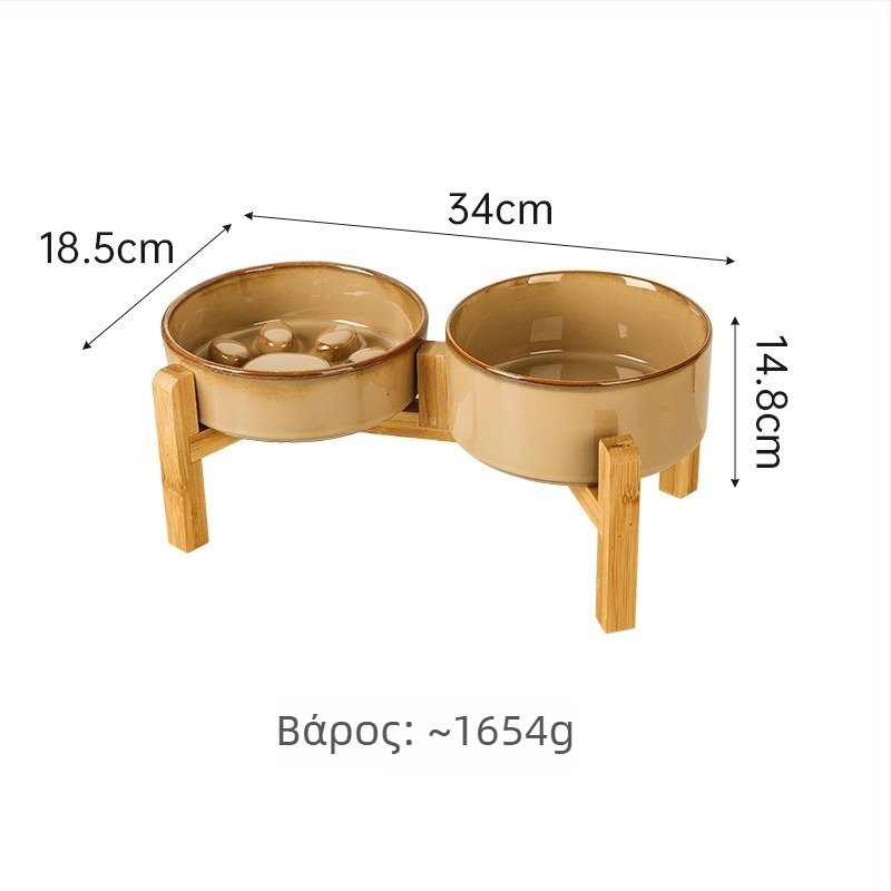 Κεραμικά μπολ κατοικίδιων για γάτες και σκύλους, ιαπωνικού στυλ, ψημένα σε καμίνι, διπλά μπολ με σύστημα αργής πρόσληψης, αντι-πνιγμού και αντι-διαρροών