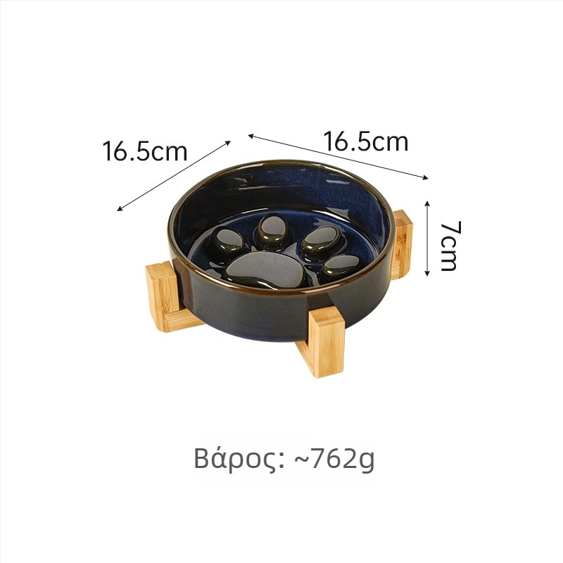 Κεραμικά μπολ κατοικίδιων για γάτες και σκύλους, ιαπωνικού στυλ, ψημένα σε καμίνι, διπλά μπολ με σύστημα αργής πρόσληψης, αντι-πνιγμού και αντι-διαρροών