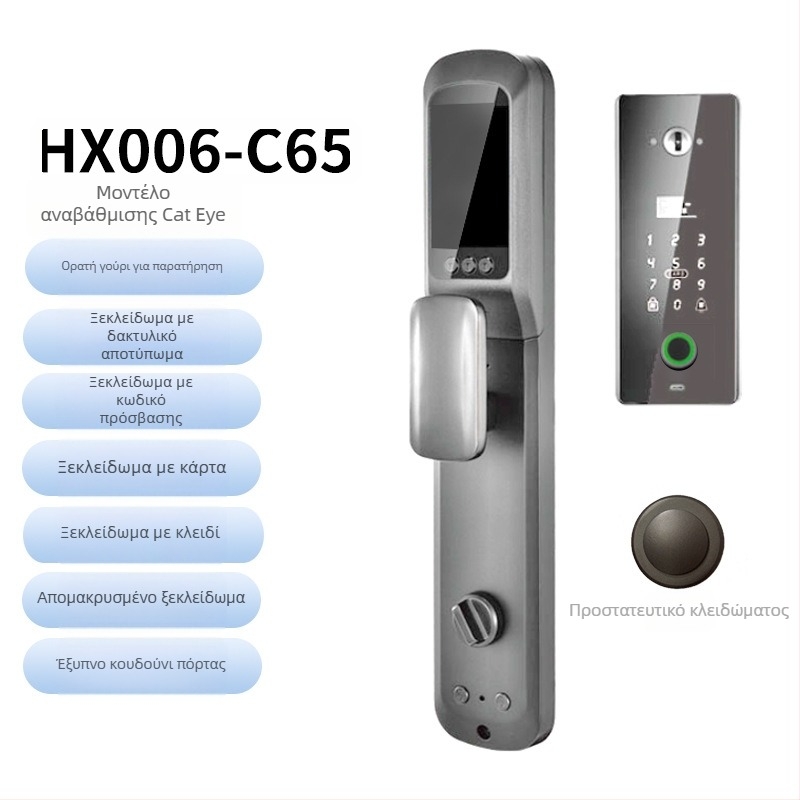 Έξυπνο βιομετρικό κλείδωμα πόρτας με αναγνώριση προσώπου και δακτυλικού αποτυπώματος, αδιάβροχο, εξ αποστάσεως ξεκλείδωμα, αποθήκευση αποτυπωμάτων 100, >100000 ξεκλειδώσεις, χρόνος σάρωσης <0.5 s, ποσοστό ψευδούς αναγνώρισης <0.001%, τροφοδοσία DC