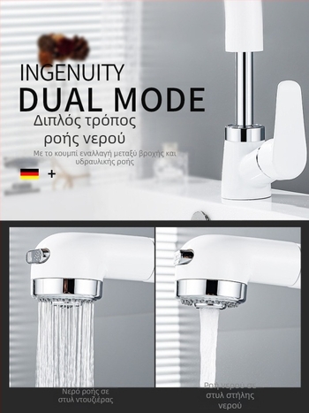 Χαλκός κρουνός νιπτήρα με αναδιπλούμενο σωλήνα, μοντέλο JY-8057, περιστρεφόμενος, κεραμικός βαλβιδικός μηχανισμός, κάθετη εγκατάσταση