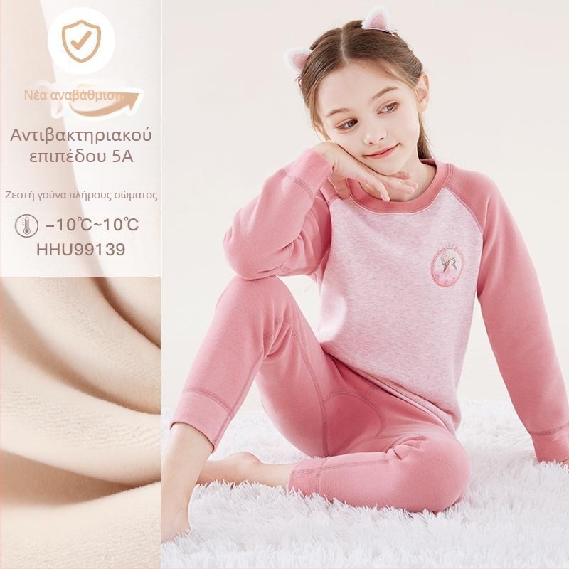 Σετ θερμικού εσωρούχου για κορίτσια, με φλίς επένδυση, από βαμβάκι, για τον χειμώνα, ηλικίες 3–8 ετών