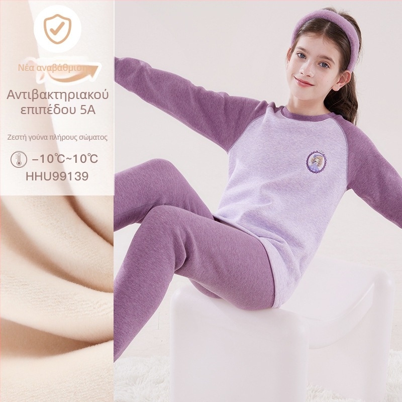 Σετ θερμικού εσωρούχου για κορίτσια, με φλίς επένδυση, από βαμβάκι, για τον χειμώνα, ηλικίες 3–8 ετών