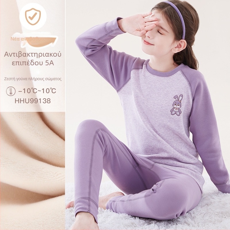 Σετ θερμικού εσωρούχου για κορίτσια, με φλίς επένδυση, από βαμβάκι, για τον χειμώνα, ηλικίες 3–8 ετών