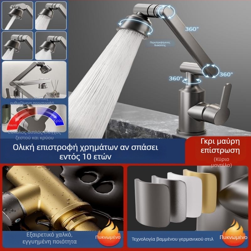 Ανοξείδωτη ανάμεικτη βρύση για νιπτήρα με έλεγχο θερμοκρασίας (1-100°C), ζεστό/κρύο νερό, εγκατάσταση σε επιφάνεια πάγκου, μοντέλο ZC1099, χαλκού πυρήνας βαλβίδας, είσοδος/έξοδος 20mm