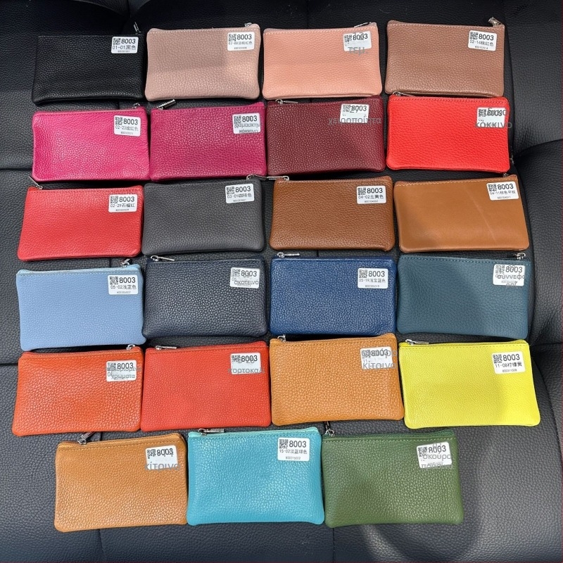 Γυναικείο πορτοφόλι με φερμουάρ από γνήσιο δέρμα, πρώτο στρώμα βοδινού δέρματος, υφή Lychee, μαλακή επένδυση από δέρμα