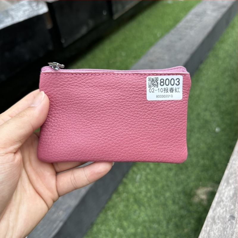 Γυναικείο πορτοφόλι με φερμουάρ από γνήσιο δέρμα, πρώτο στρώμα βοδινού δέρματος, υφή Lychee, μαλακή επένδυση από δέρμα