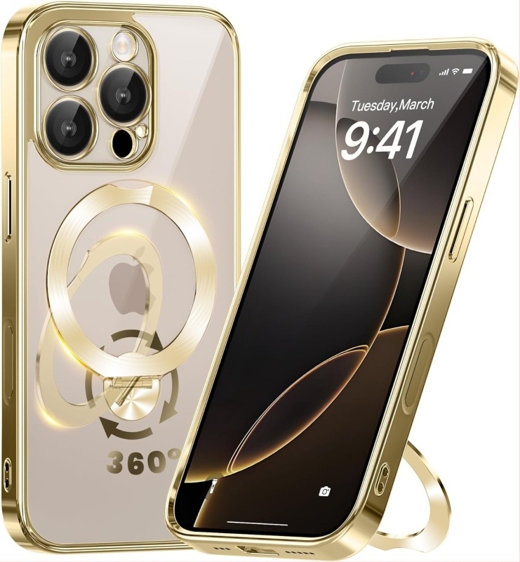 Θήκη iPhone με περιστρεφόμενη βάση 360°, διαφανής σιλικόνη, CNC κατασκευή, ανθεκτική στους κραδασμούς με μαγνητική πρόσδεση, συμβατή με τη σειρά iPhone 12/13/14