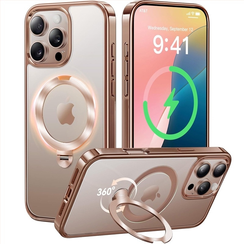 Θήκη iPhone με περιστρεφόμενη βάση 360°, διαφανής σιλικόνη, CNC κατασκευή, ανθεκτική στους κραδασμούς με μαγνητική πρόσδεση, συμβατή με τη σειρά iPhone 12/13/14
