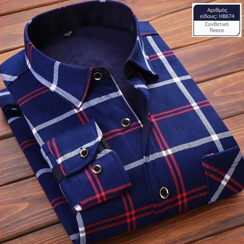 Ανδρικό πουκάμισο φθινοπωρινό-χειμερινό με φλίς επένδυση, μακριά μανίκια, τετράγωνη γιακά, μονόχρωμο