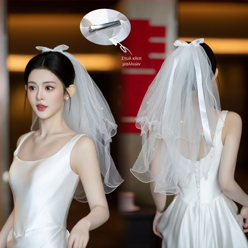 Δικτυωτό νυφικό πέπλο για το κεφάλι, απλός γυναικείος σχεδιασμός, διπλό στρώμα, με σχήμα φιόγγου