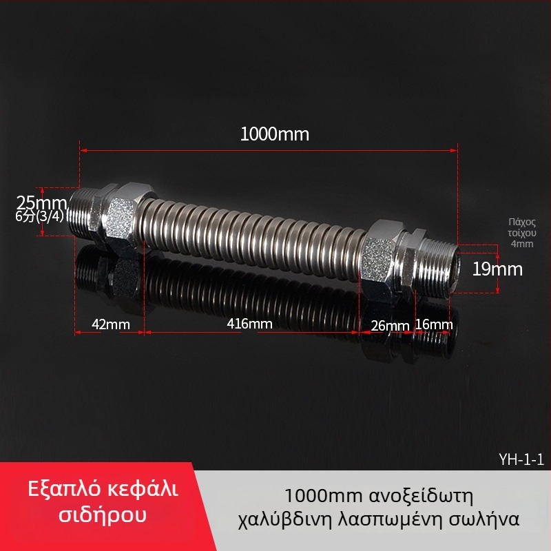 Ανοξείδωτος γοφρωμένος σωλήνας με άκρα από σίδερο για κεντρικό κλιματισμό — ονομασική πίεση 1,6, θερμοκρασία λειτουργίας 120°C, μοντέλο Iron-head γοφρωμένος σωλήνας