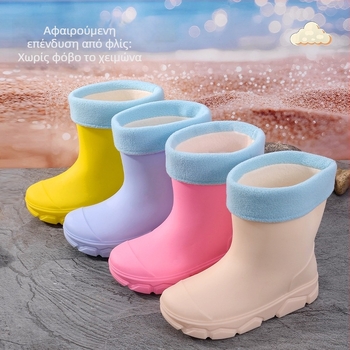 Παιδικές γαλότσες από PVC, unisex, χαμηλού ύψους, επίπεδη σόλα, φλις επένδυση, τεσσάρων εποχών, ηλικίες 4–16 ετών
