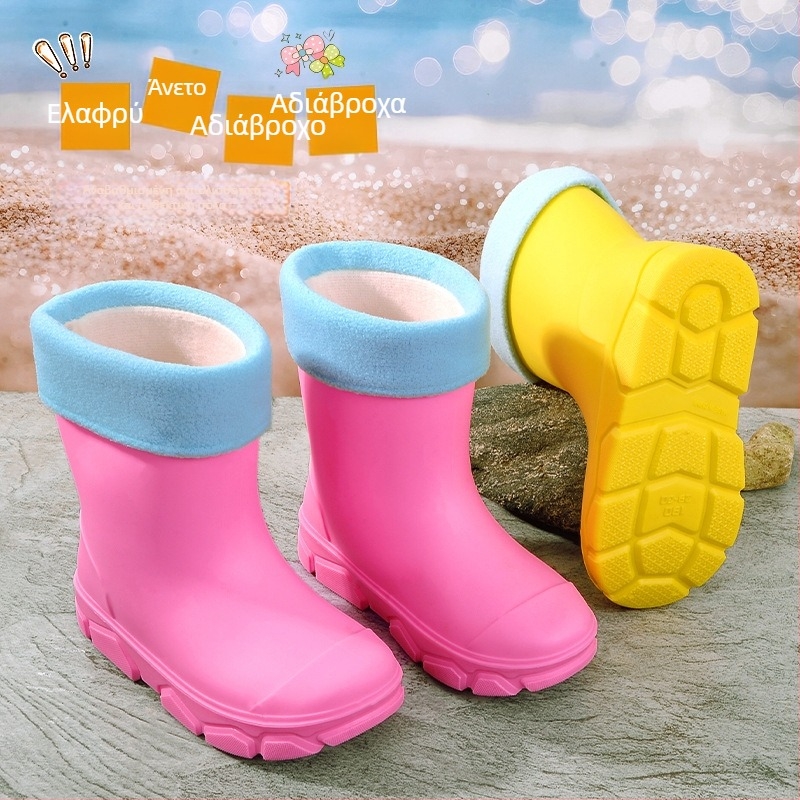 Παιδικές γαλότσες από PVC, unisex, χαμηλού ύψους, επίπεδη σόλα, φλις επένδυση, τεσσάρων εποχών, ηλικίες 4–16 ετών