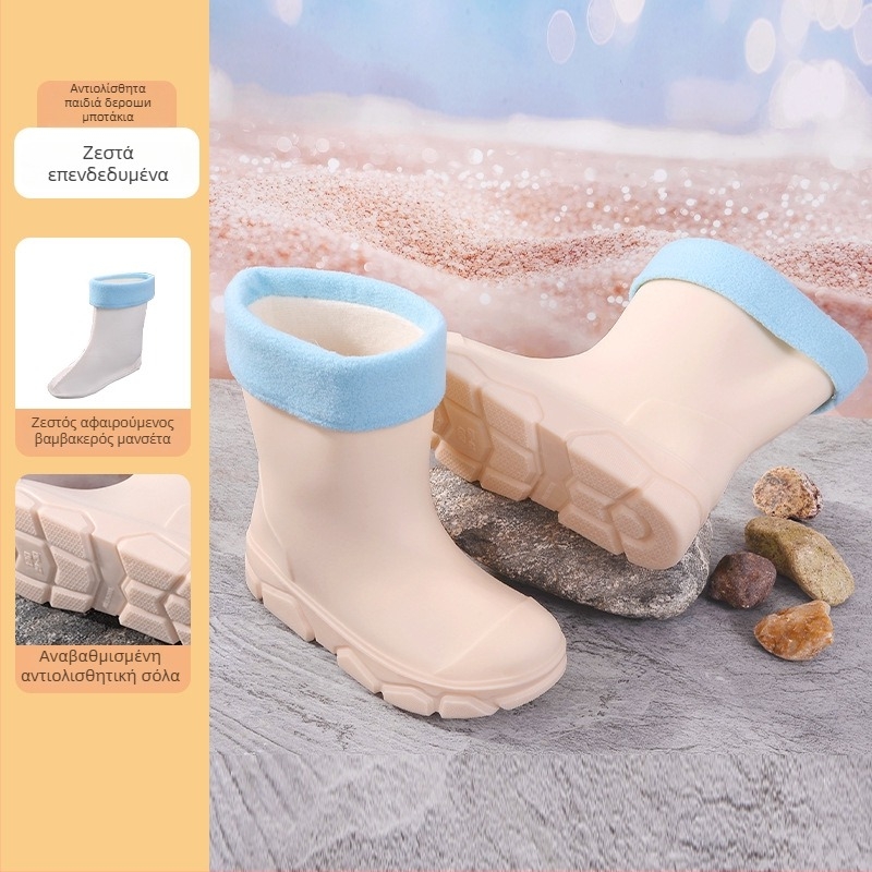 Παιδικές γαλότσες από PVC, unisex, χαμηλού ύψους, επίπεδη σόλα, φλις επένδυση, τεσσάρων εποχών, ηλικίες 4–16 ετών