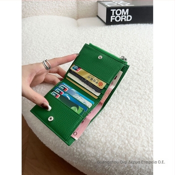 Γυναικείο πορτοφόλι από γνήσιο δέρμα, δύο διπλώματα, επένδυση καμβά, μοτίβο γράμματος