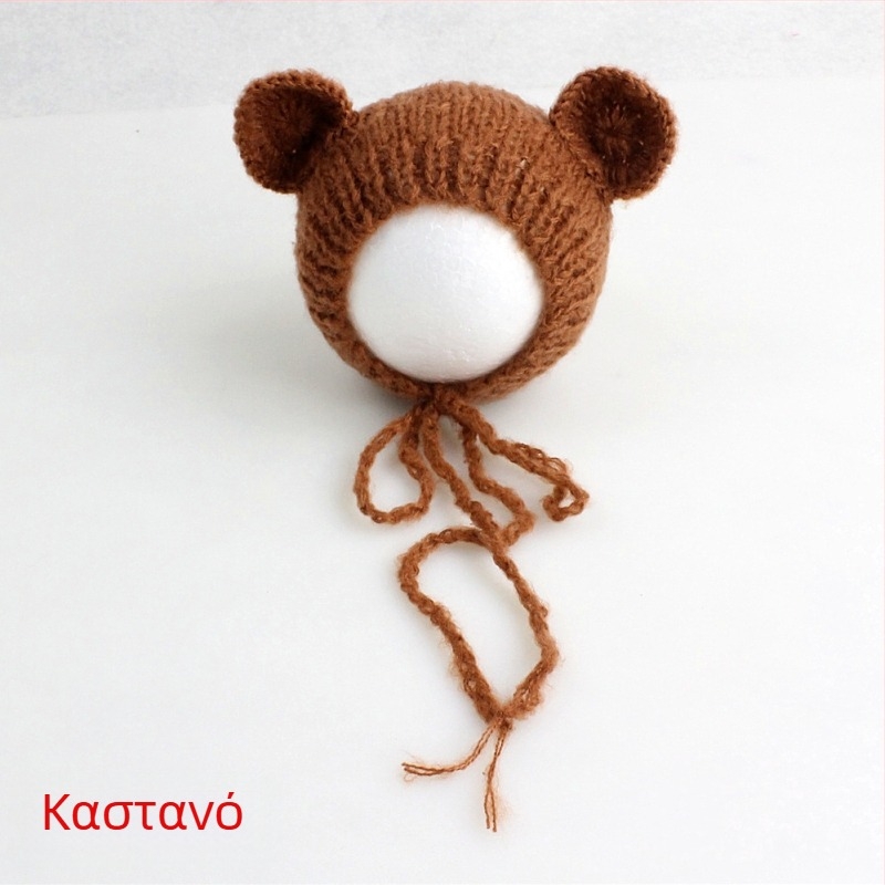 Πλεκτό καπέλο μωρού από mohair, σε μορφή αρκουδάκι, με κυκλικό θόλο, ζεστό για φωτογράφηση άνοιξη/φθινόπωρο, για 0–6 μηνών