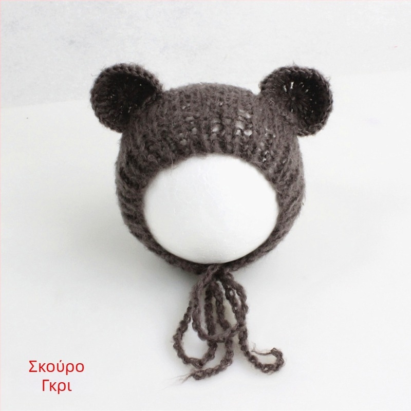 Πλεκτό καπέλο μωρού από mohair, σε μορφή αρκουδάκι, με κυκλικό θόλο, ζεστό για φωτογράφηση άνοιξη/φθινόπωρο, για 0–6 μηνών