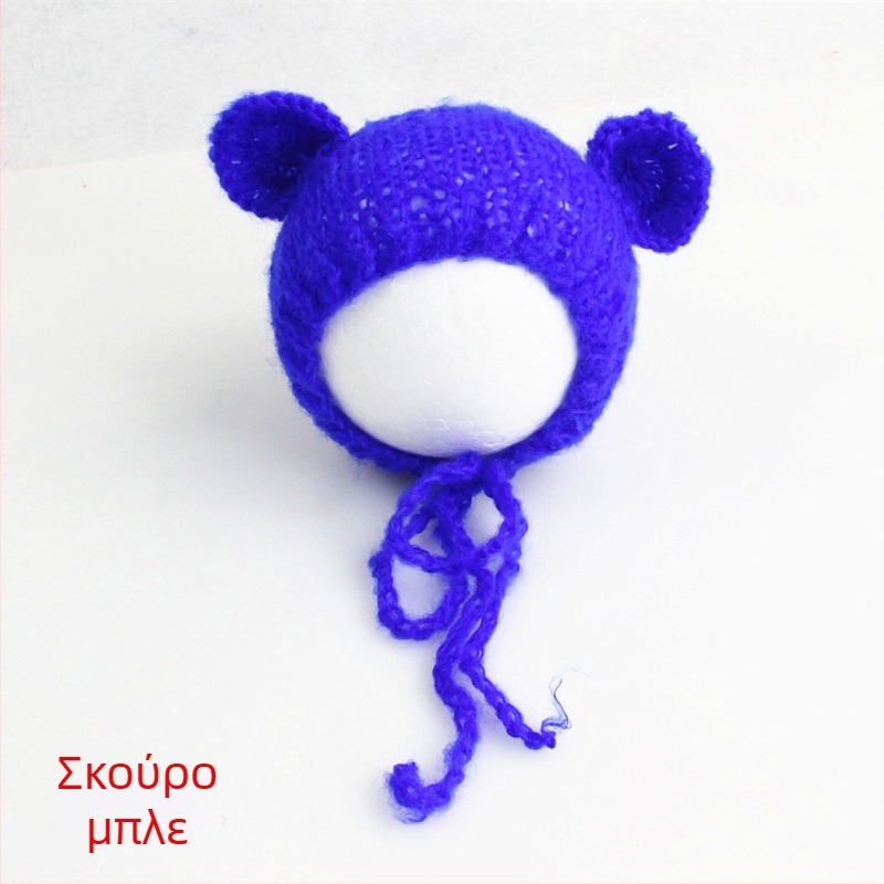 Πλεκτό καπέλο μωρού από mohair, σε μορφή αρκουδάκι, με κυκλικό θόλο, ζεστό για φωτογράφηση άνοιξη/φθινόπωρο, για 0–6 μηνών