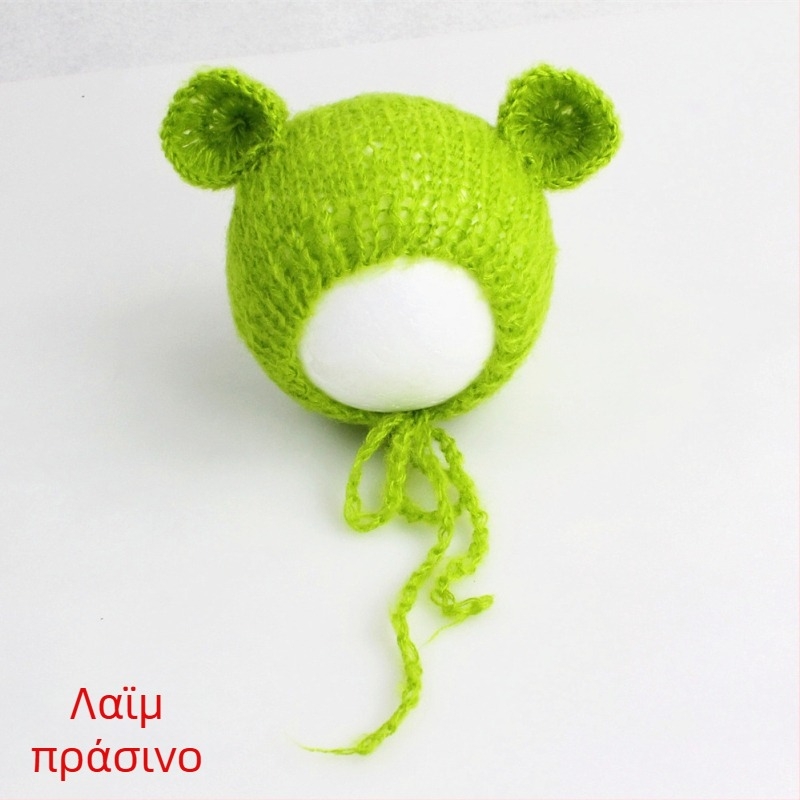 Πλεκτό καπέλο μωρού από mohair, σε μορφή αρκουδάκι, με κυκλικό θόλο, ζεστό για φωτογράφηση άνοιξη/φθινόπωρο, για 0–6 μηνών