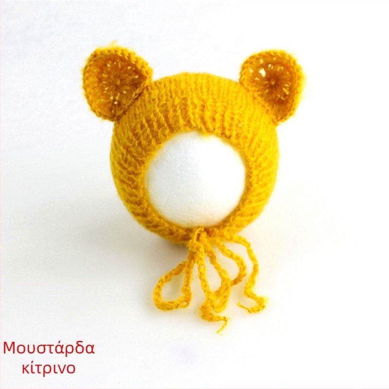 Πλεκτό καπέλο μωρού από mohair, σε μορφή αρκουδάκι, με κυκλικό θόλο, ζεστό για φωτογράφηση άνοιξη/φθινόπωρο, για 0–6 μηνών