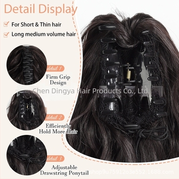 Επέκταση αλογοουράς με μεγάλο κλιπ, σγουρή ψηλή αλογοουρά, θερμοανθεκτικές συνθετικές ίνες; μπορεί να βαφτεί και να περμανθεί.