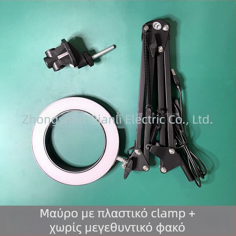 Λαμπά LED γραφείου με μακρύ βραχίονα και πτυσσόμενο μεγεθυντικό φακό – φως ανάγνωσης φιλικό στα μάτια, USB τροφοδοσία 12W, μεταλλική σκιά, CE πιστοποιητικό