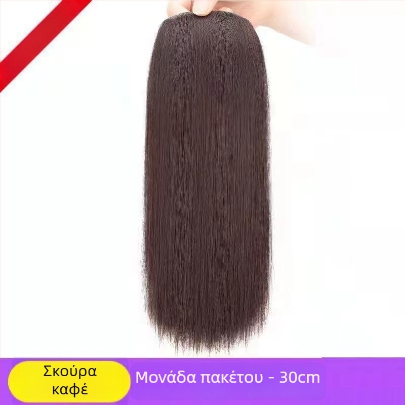 Ex06 Προσθέτες όγκου μαλλιών — Δύο χωρίς ραφή πλάκες για τον στέμμα και τις πλευρές, ίσια τρίχα, υψηλής θερμοκρασίας σύρμα, σχεδιασμός μηχανισμού, χωρίς βαφή ή περμανάντ