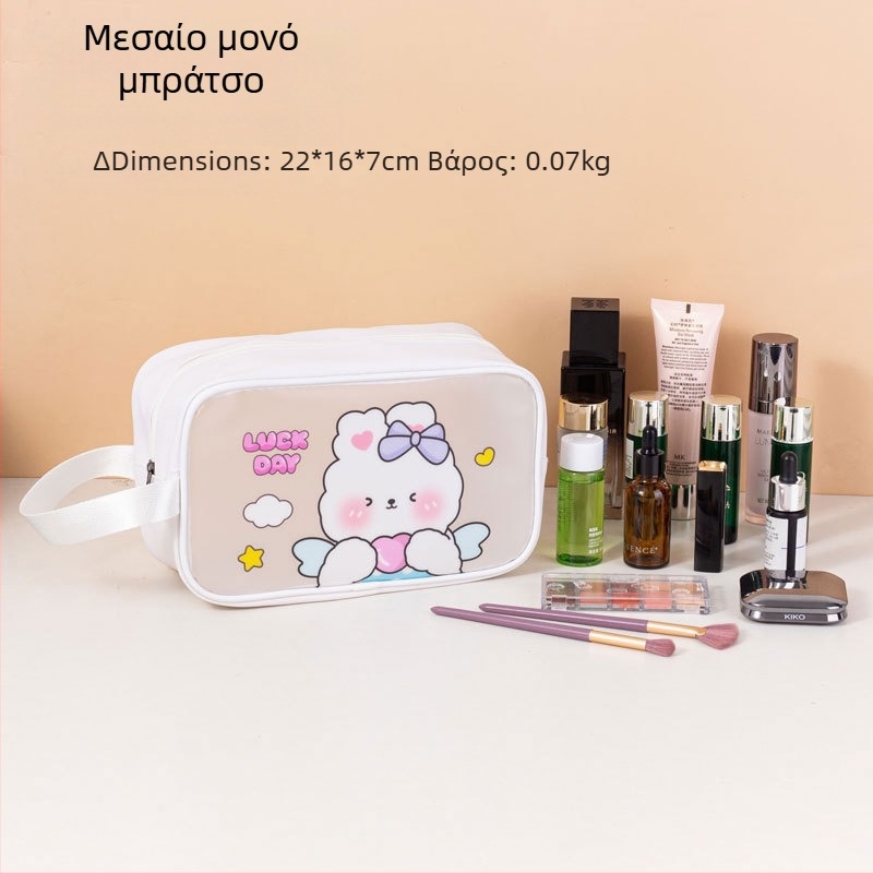 Καρτούν αδιάβροχη τσάντα καλλυντικών με μεγάλη χωρητικότητα, PVC υλικό, φερμουάρ, διαχωρισμός στεγνά-υγρά