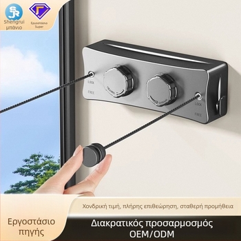 Αναδιπλούμενη γραμμή κρεμάσματος ρούχων χωρίς διάτρηση, αόρατη τοίχου για εσωτερικό μπαλκόνι – ABS + κράμα αλουμινίου + ατσάλινο καλώδιο